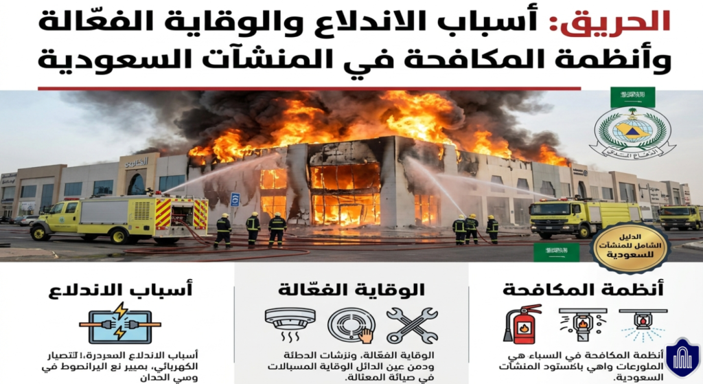 الحريق أسباب الاندلاع والوقاية الفعّالة وأنظمة المكافحة في المنشآت السعودية