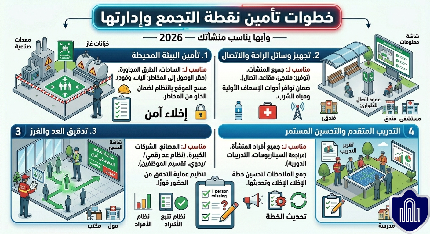 مخطط السلامة في منشأتك يتضمن نقاط التجمع بشكل صحيح