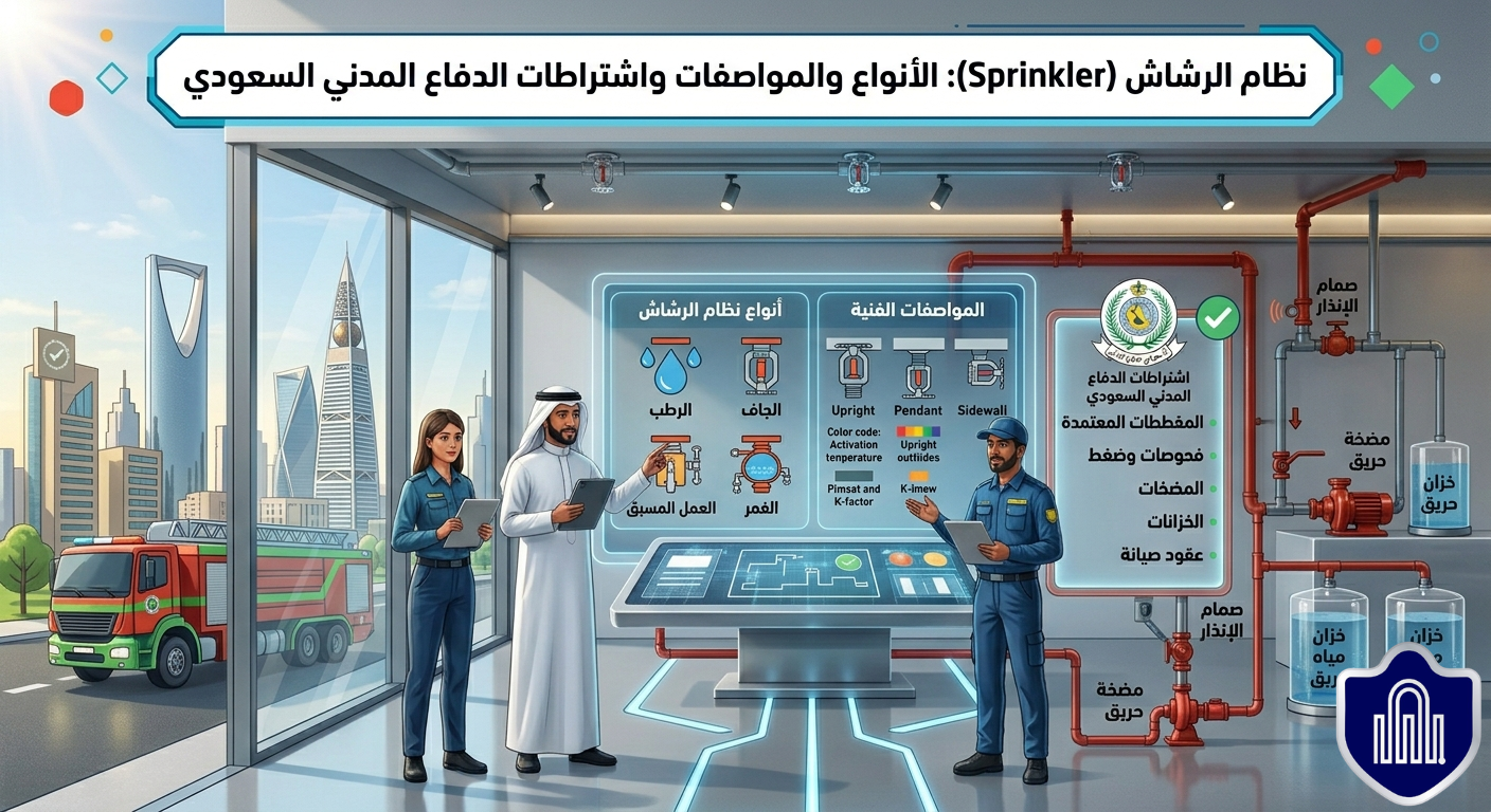 نظام الرشاش (Sprinkler) الأنواع والمواصفات واشتراطات الدفاع المدني السعودي